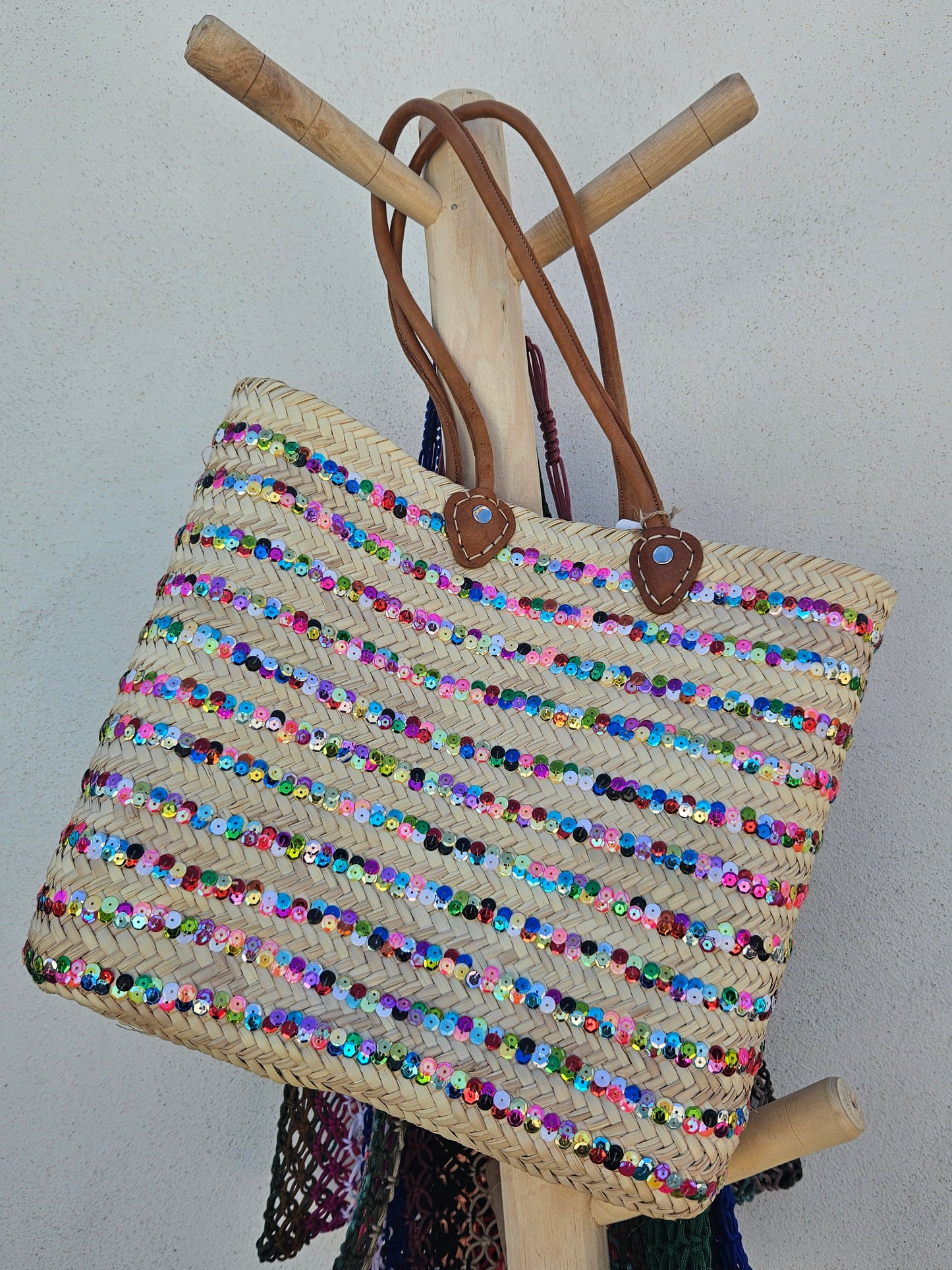 Panier rayure sequins carré