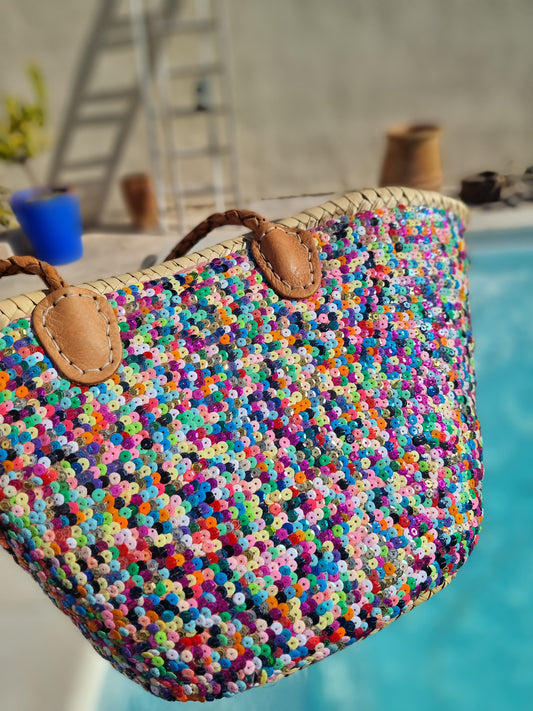 Panier sequins multicolores
