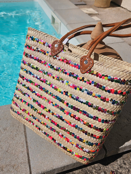 Panier rayure sequins carré