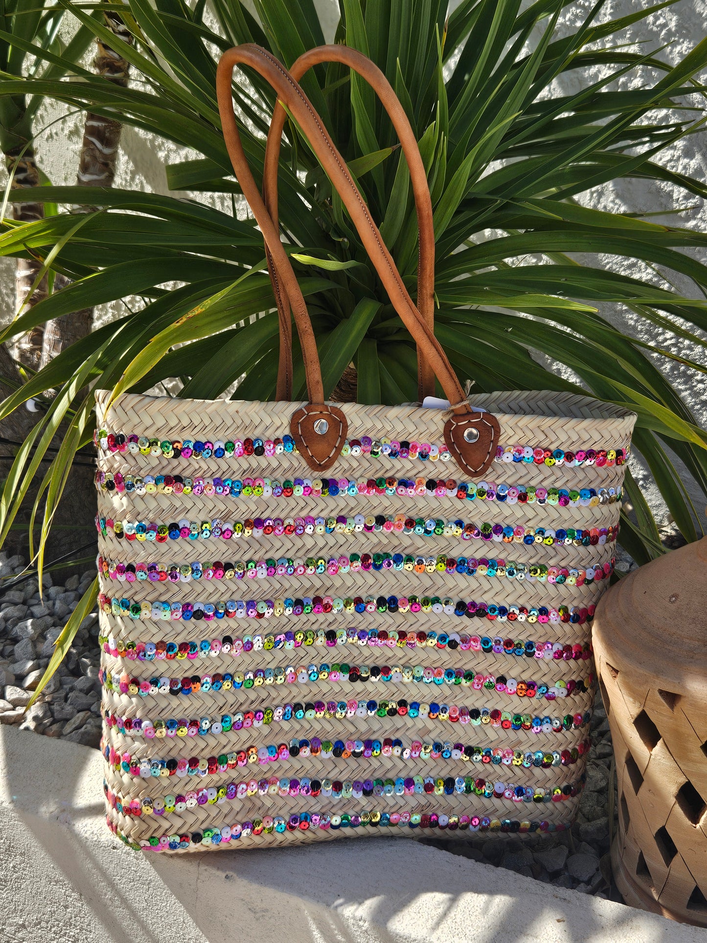 Panier rayure sequins carré