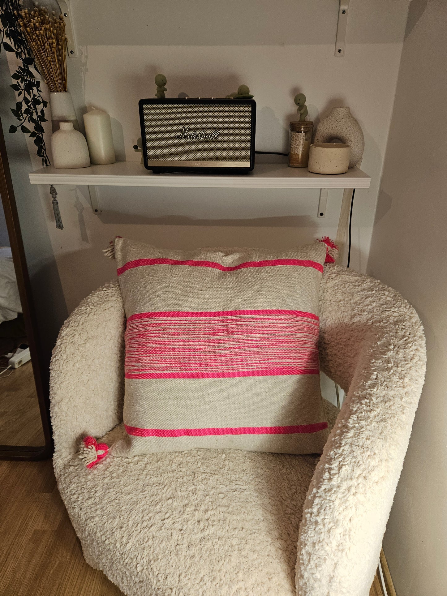 Coussin carré rose et beige 50×50