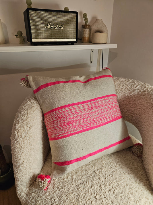 Coussin carré rose et beige 50×50